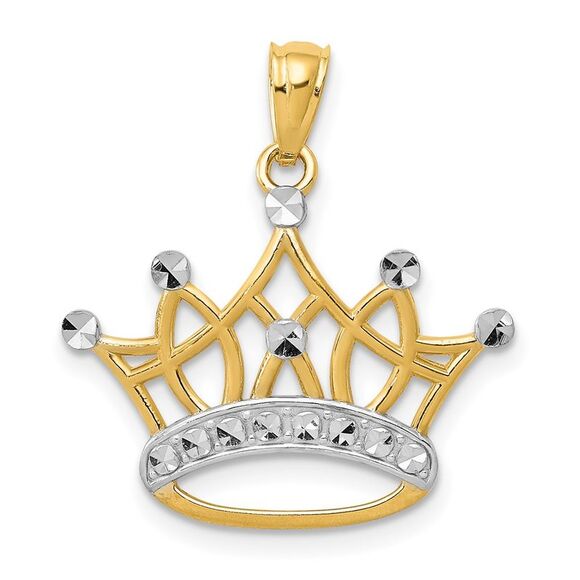 14k Yellow Gold and White Rhodium Crown Pendant 20mm (3/4 inch)